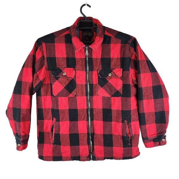 Mens Victory Sportswear Red & Black Buffalo Plaid Sherpa Lined Jacket Full Zip L - Picture 1 of 11